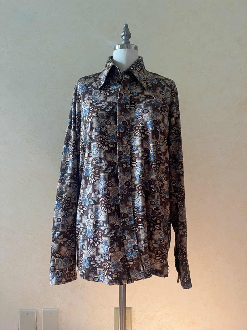 Sears Jeans Joint Vintage 70s Paisley Western Stretch Button Down Dagger Collar - Picture 2 of 4